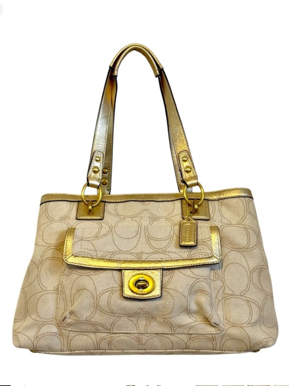 Coach Metallic Gold and Cream Shoulder Bag Pristine Condition